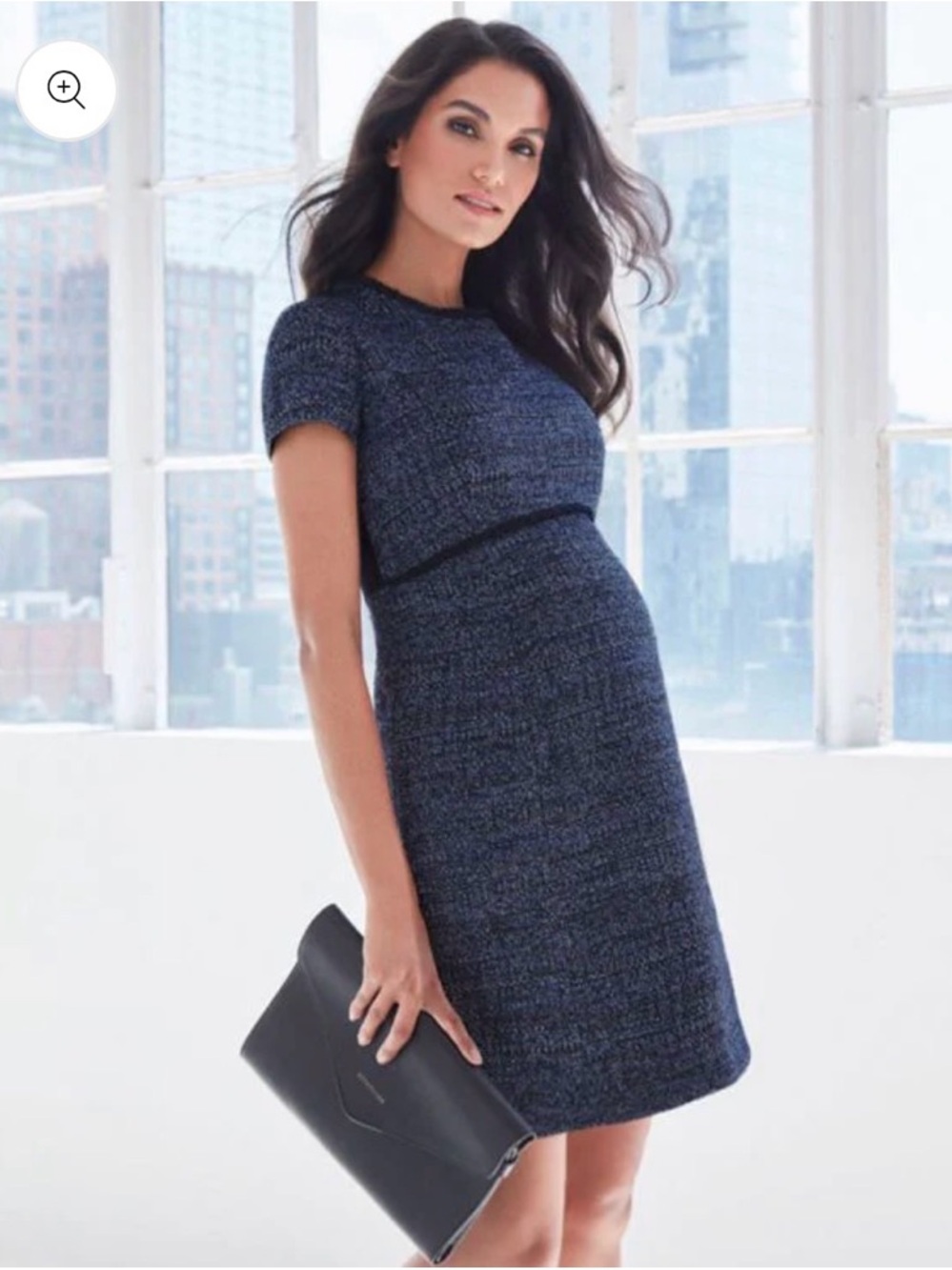 Seraphine Navy-Gray Tweed Short Sleeve Shift Dress